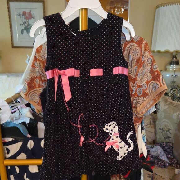 ToddlerBlueberi Boulevard Black Dress with Pink Dots - Picture 1 of 5